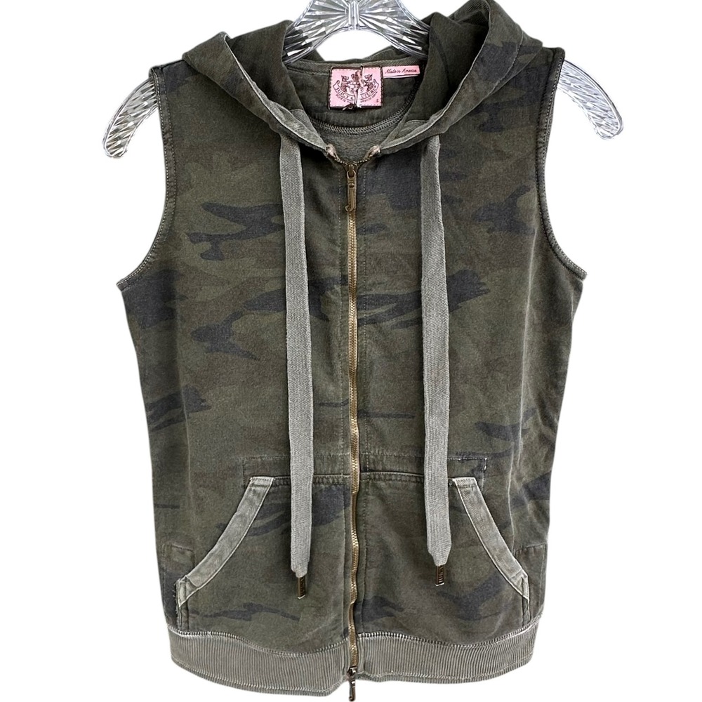 Juicy Couture Vintage Y2K Camo Sleeveless Hoodie Vest Camouflage Made in USA S - Picture 1 of 12